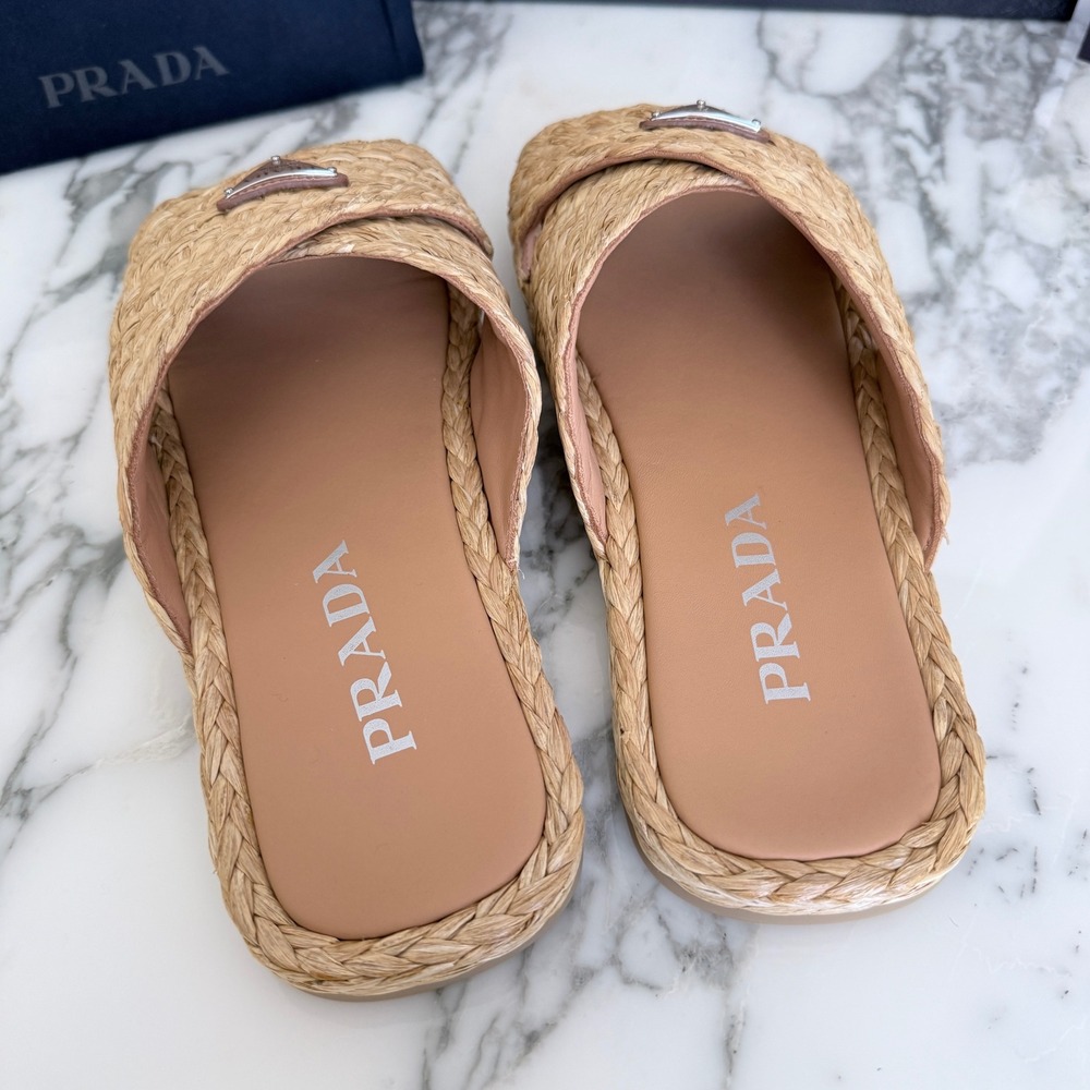 Prada Mens Woven Raffia Strap Slide Sandals Tan UK 7, 2X3142 - Picture 8 of 13